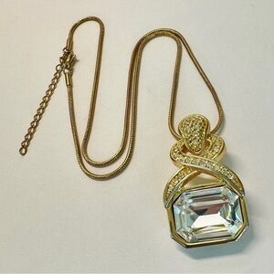 Vtg Park Lane Rhinestone Crystal Gold-Tone Pendant Necklace